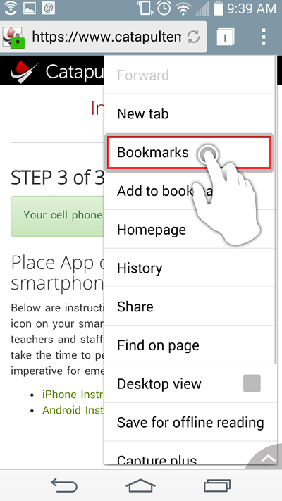 Tap on 'Bookmarks.'